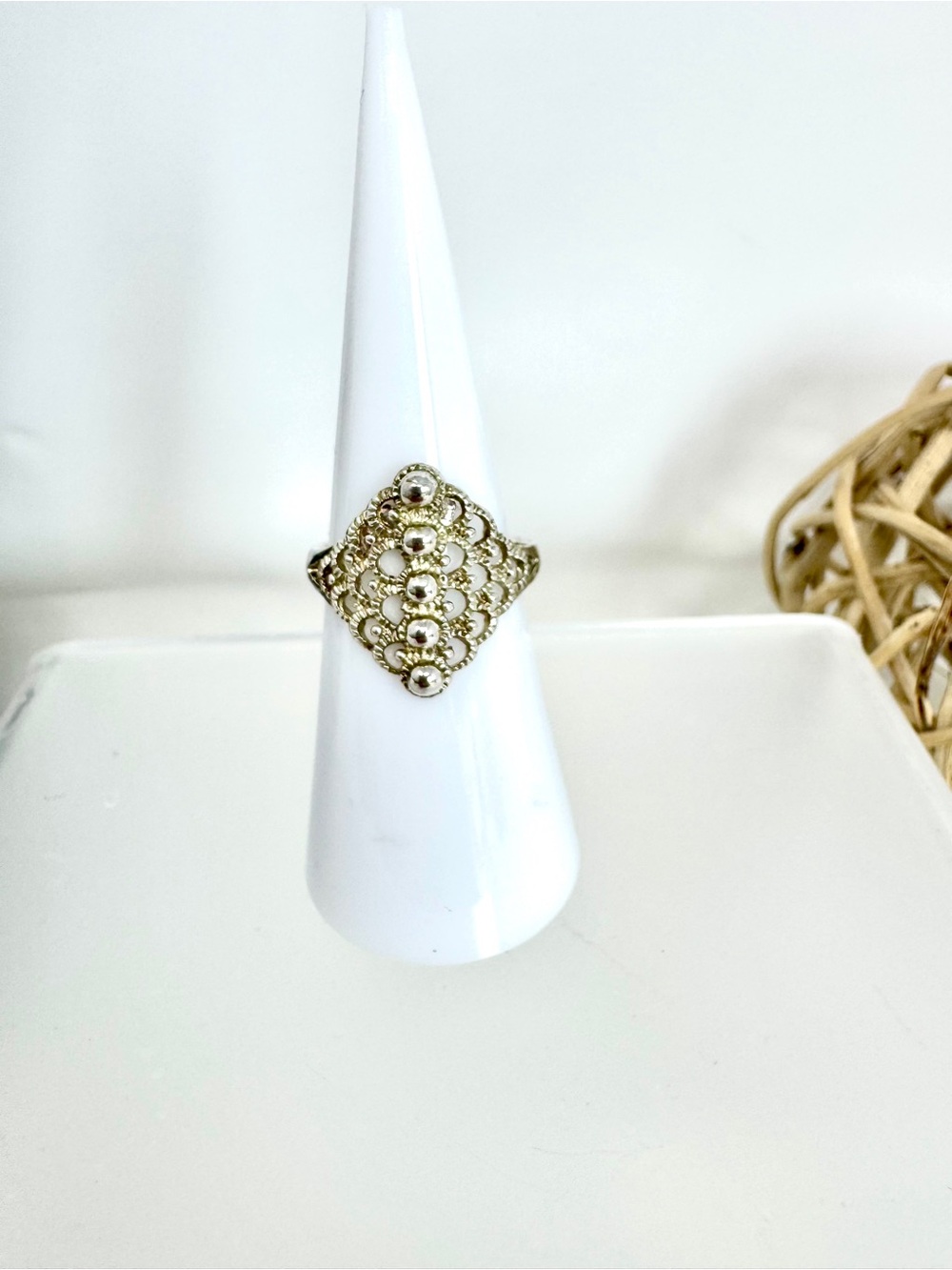 Vintage Art Deco Style 925 Sterling Silver Filigree Shield Statement Ring Size 6